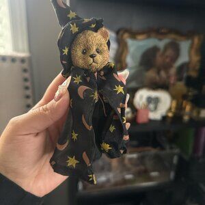 black & orange witchy teddy bear figurine
